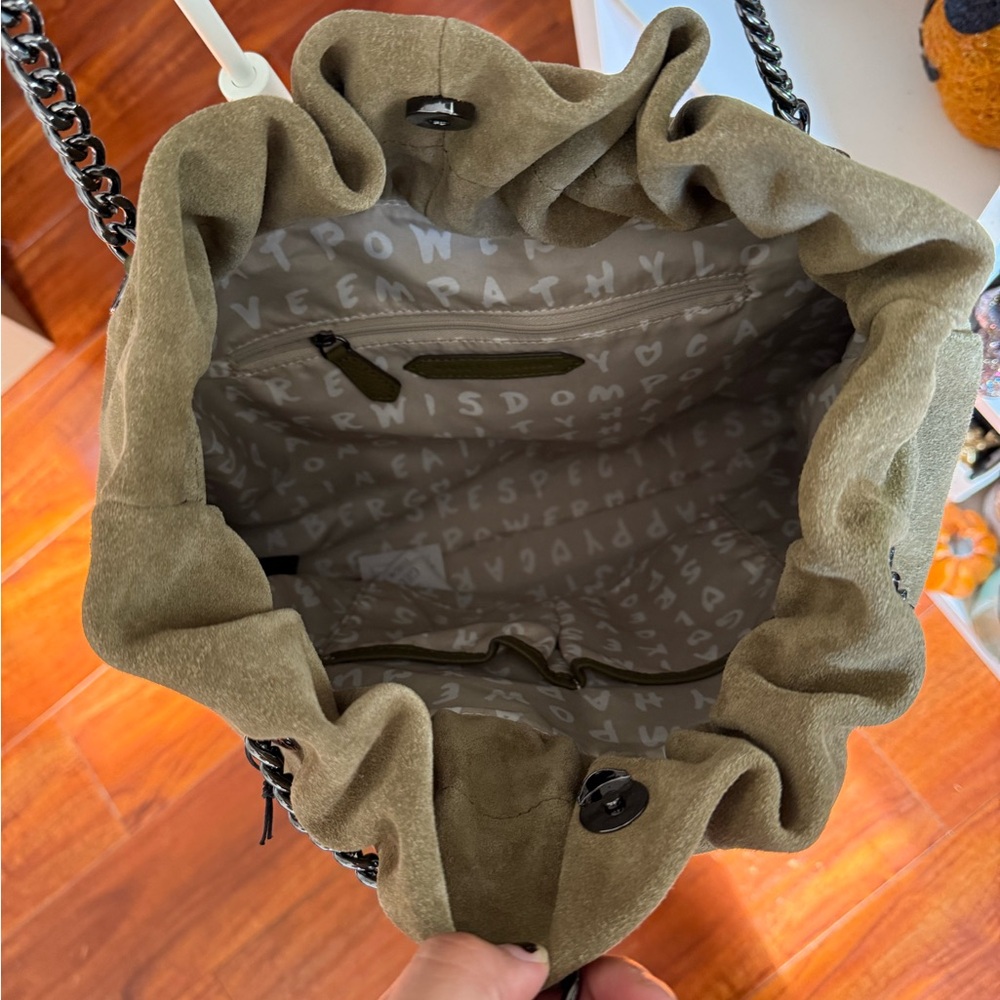 NWT Aimee Kestenberg Olive Green Suede Leather Tribeca Chain Tote Bag - Picture 12 of 16